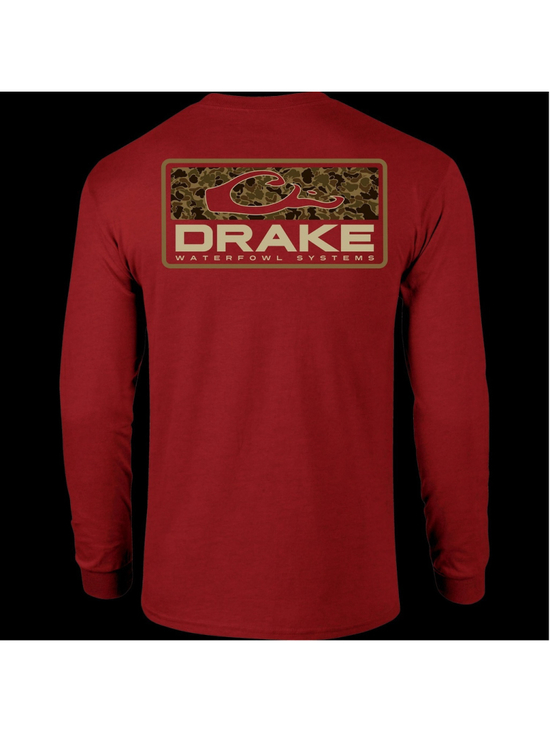 Drake Clothing Other - Drake Waterfowl Old School Bar Sz 2XL Long Sleeve T-Shirt Maroon Red Camo Logo